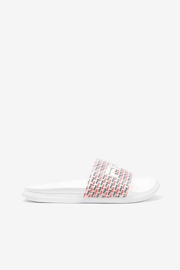 Slides Fila Mulher Branco/Azul Marinho/Vermelhas - Fila Drifter Luxe Repeat Portugal Online,QAKJ-517